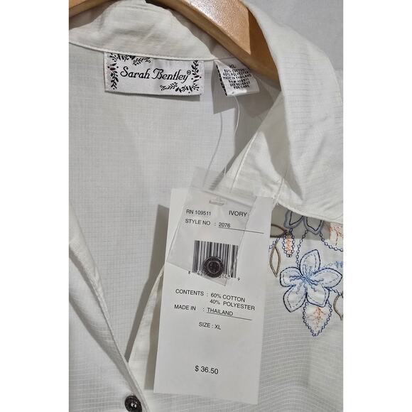 Sarah Bentley Ivory Floral Embroidered Button-Down Blouse NWT – Size XL - Picture 5 of 8